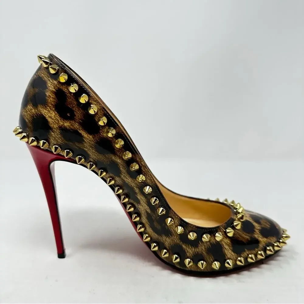 Christian Louboutin Dorispiky Leopard Patent Heels Womens Size EU 37.5